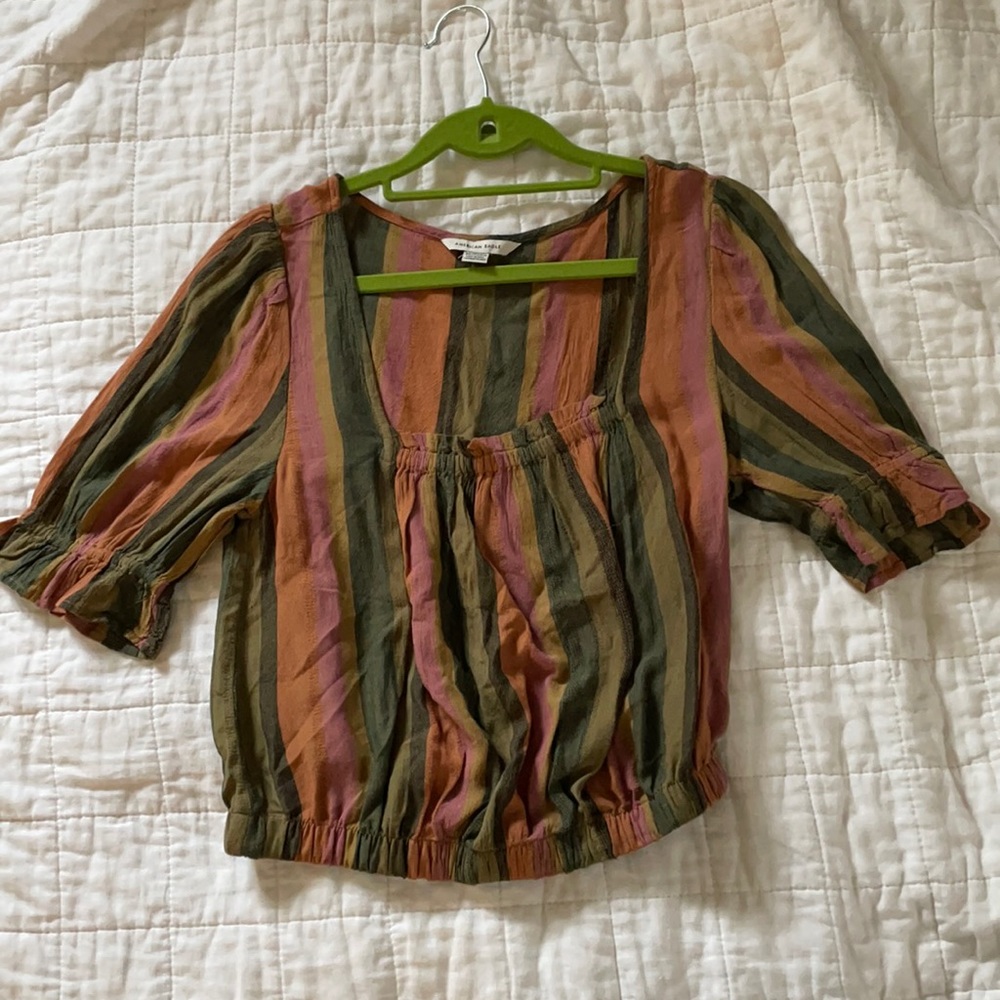 Striped Stretch Quarter Sleeve Blouse
